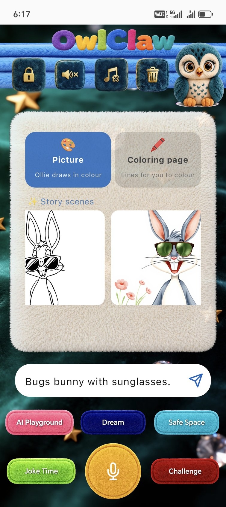 OwlClaw AI Playground picture and coloring screen