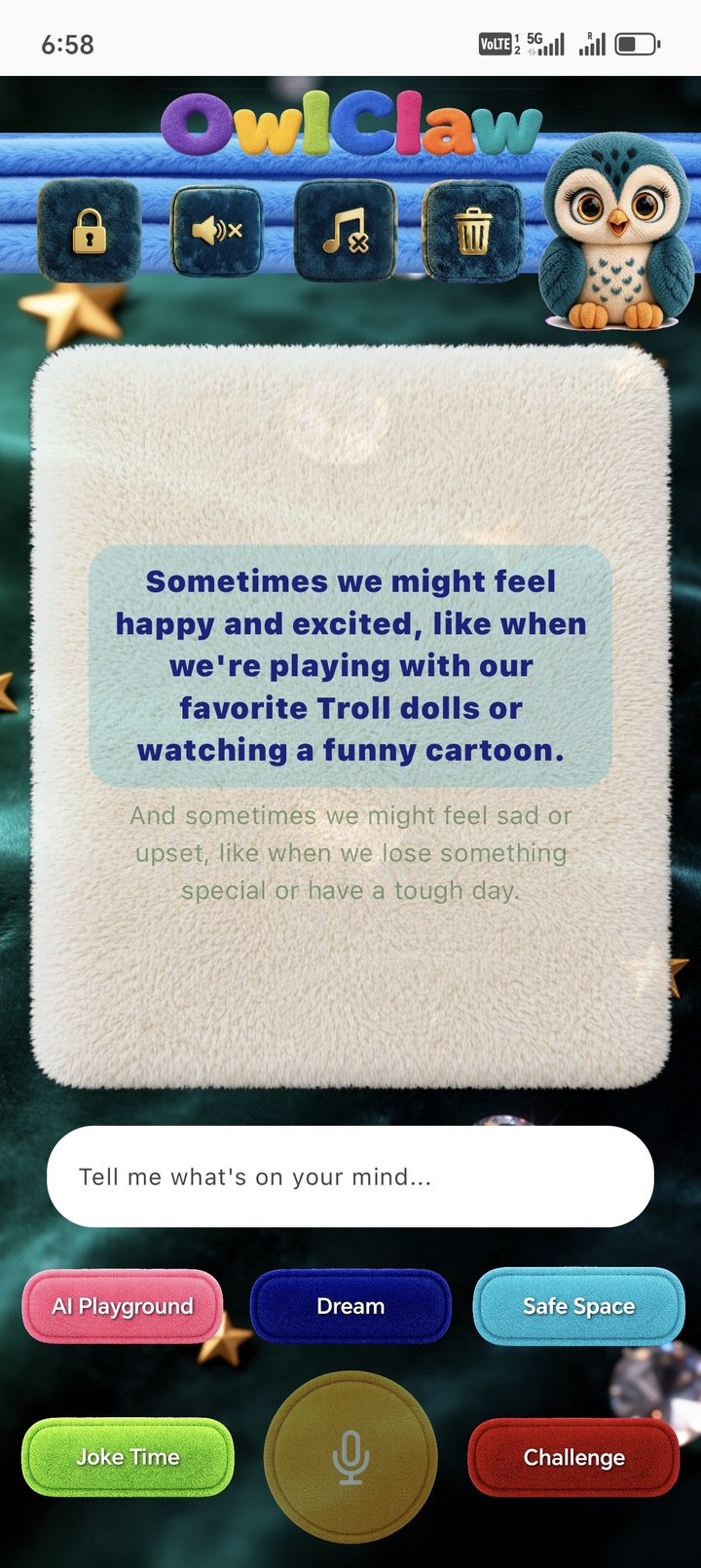 OwlClaw Safe Space emotional support screen
